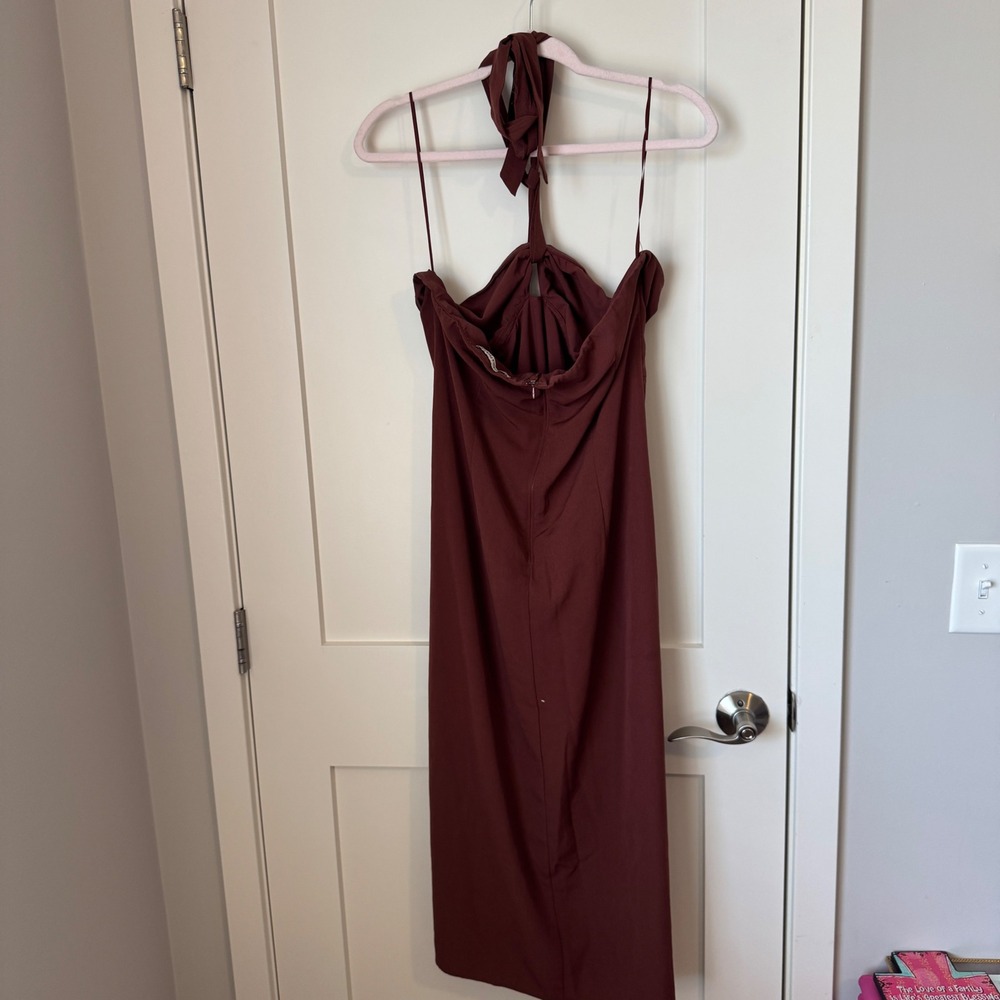 Abercrombie & Fitch Womens Halter Keyhole Midi Dress Mahogany Brown Size LT - Picture 2 of 4
